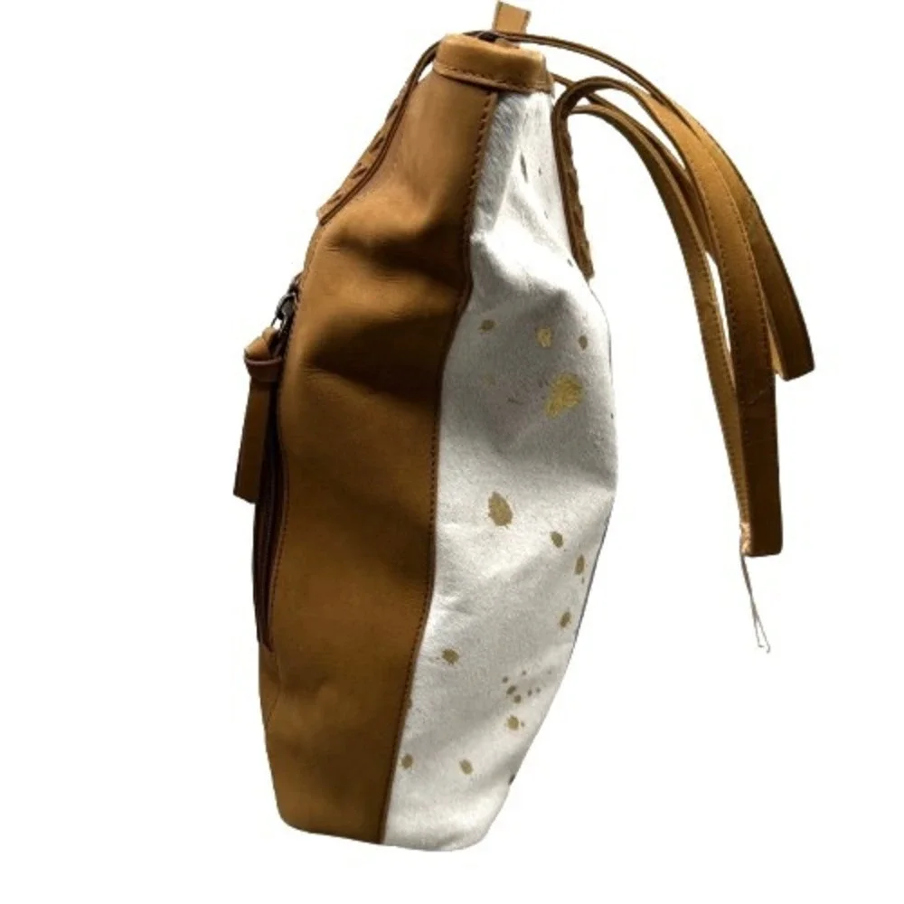 NEW Shyanne Conceal Carry Hair-On Leather Tote Bag‎ Large Gold Foil Western